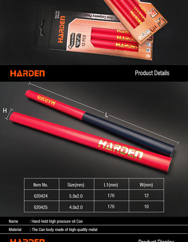 LAPIZ CARPINTERO 12X7.4X176MM HARDEN — Kroser