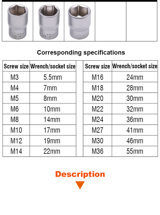 Hex shop socket dimensions